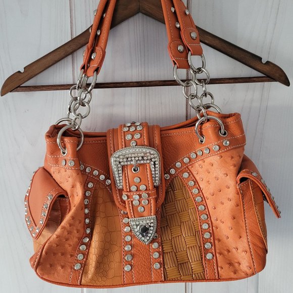Silverlake Handbags - Orange Western Rhinestone bling purse. NWOT Matching Wallet NWOT